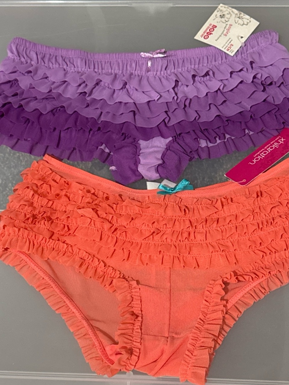 Xhilaration Women’s Ruffle Briefs in Purple & Coral